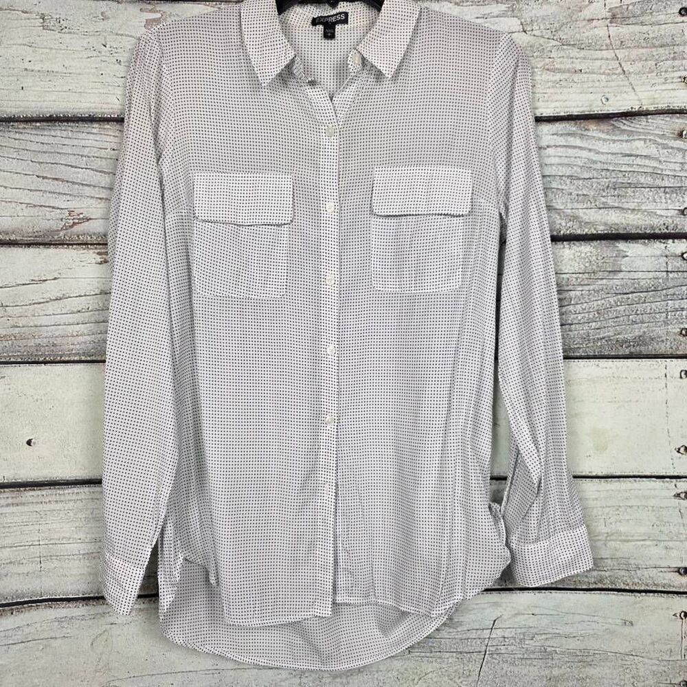 Express Polka Dot Button Front Shirt Small Long Sleeve